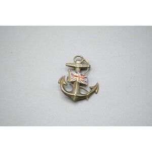 British Navy Brooch Anchor Union Jack Flag  1.5" Vtg Silver Blue Red White